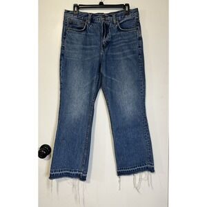 Free People Release Boot Cut Jeans Size 28 Raw Hem High Rise‎ Crop Y2K Frayed